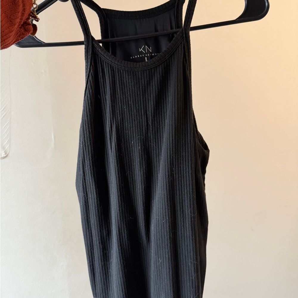 Klassy Network Black Ribbed Tank Dress